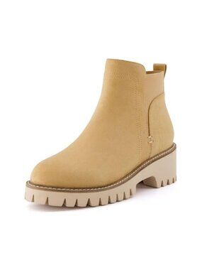 Chelsea Ankle Boots Vegan Suede Faux Leather Lug Sole Memory Foam